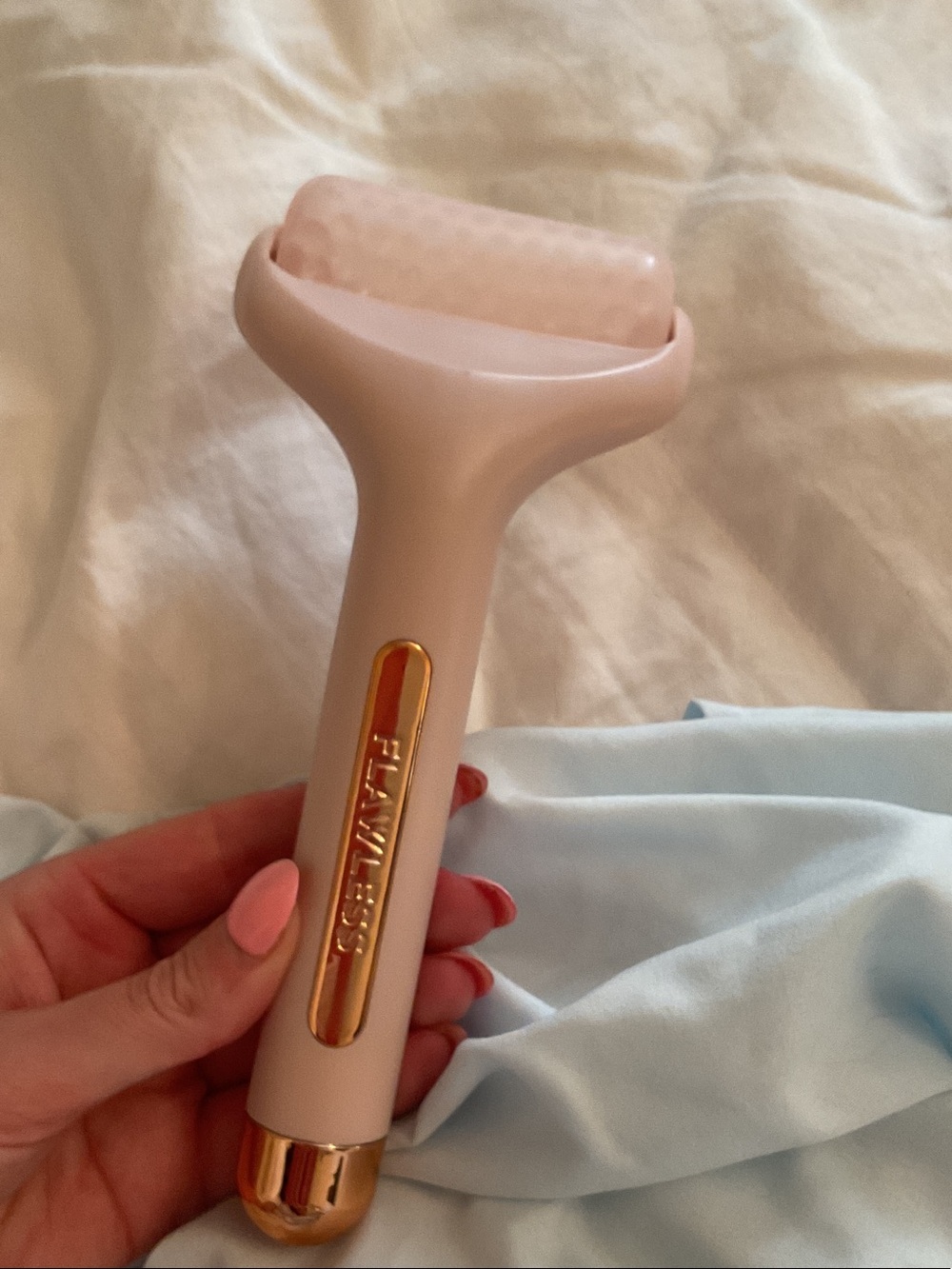 LAWLESS Blush Pink Facial Ice Roller with Gold Accents cool roller